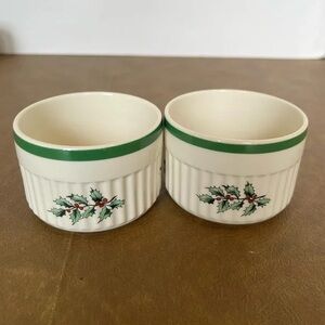 Spode Cream and Green Holly Ramekins